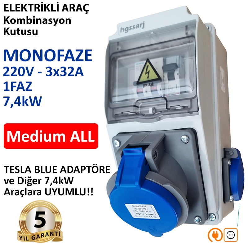 Elektrikli%20Araç%20Kombinasyon%20Kutusu,%20Tesla%20Blue%20Adaptöre%20Uyumlu,%20%20’’Medium%20ALL’’%203x32A%20+%201x16A