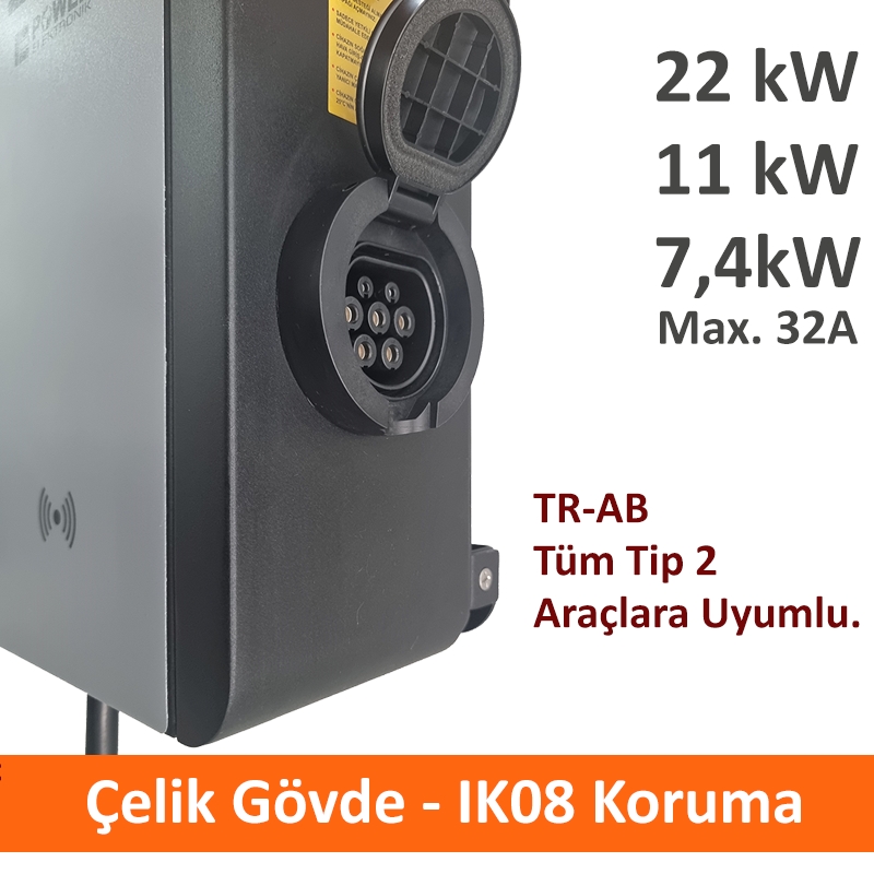 Power%20Elektronik%20Mobil%2022kW-11kW-7,4kW%20Elektrikli%20Araç%20Şarj%20İstasyonu-Rfid%20Kart-%20Okut%20Çalıştır