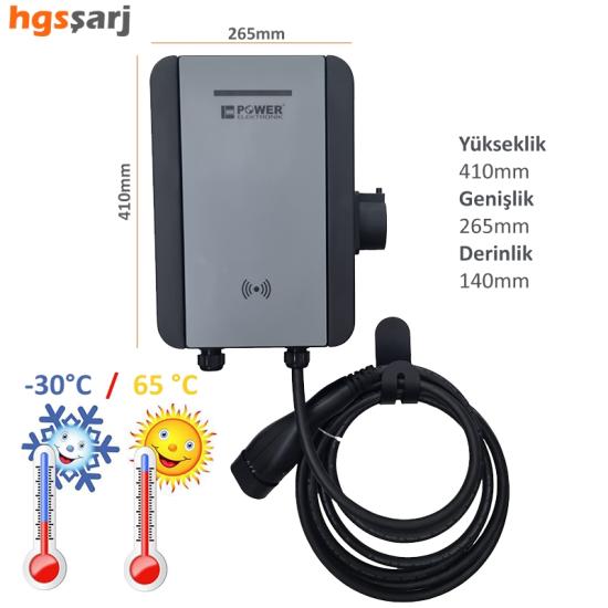 Power Elektronik 22kW-11kW-7,4kW Elektrikli Araç Şarj İstasyonu-5 Metre Kablo-Duvar Tipi