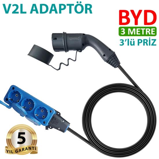 Byd V2L 3’lü Priz+Adaptör, Elektrikli Aracınıza 220v Ev Tipi Priz Imkanı