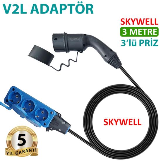 Skywell V2L 3’lü Priz+Adaptör, Elektrikli Aracınıza 220v Priz