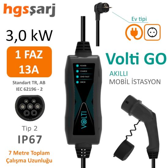 Volti GO Elektrikli Araç Mobil Şarj Cihazı 3kW 13A